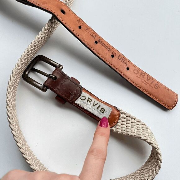 Orvis Vintage Woven Stretch Belt with Leather Trim - Made in USA - 40” - Picture 2 of 6